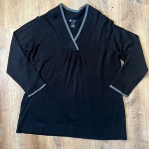 Carole Little Woman Black Acrylic V Neck 3/4 Sleeve Tunic Top Plus Size 2X